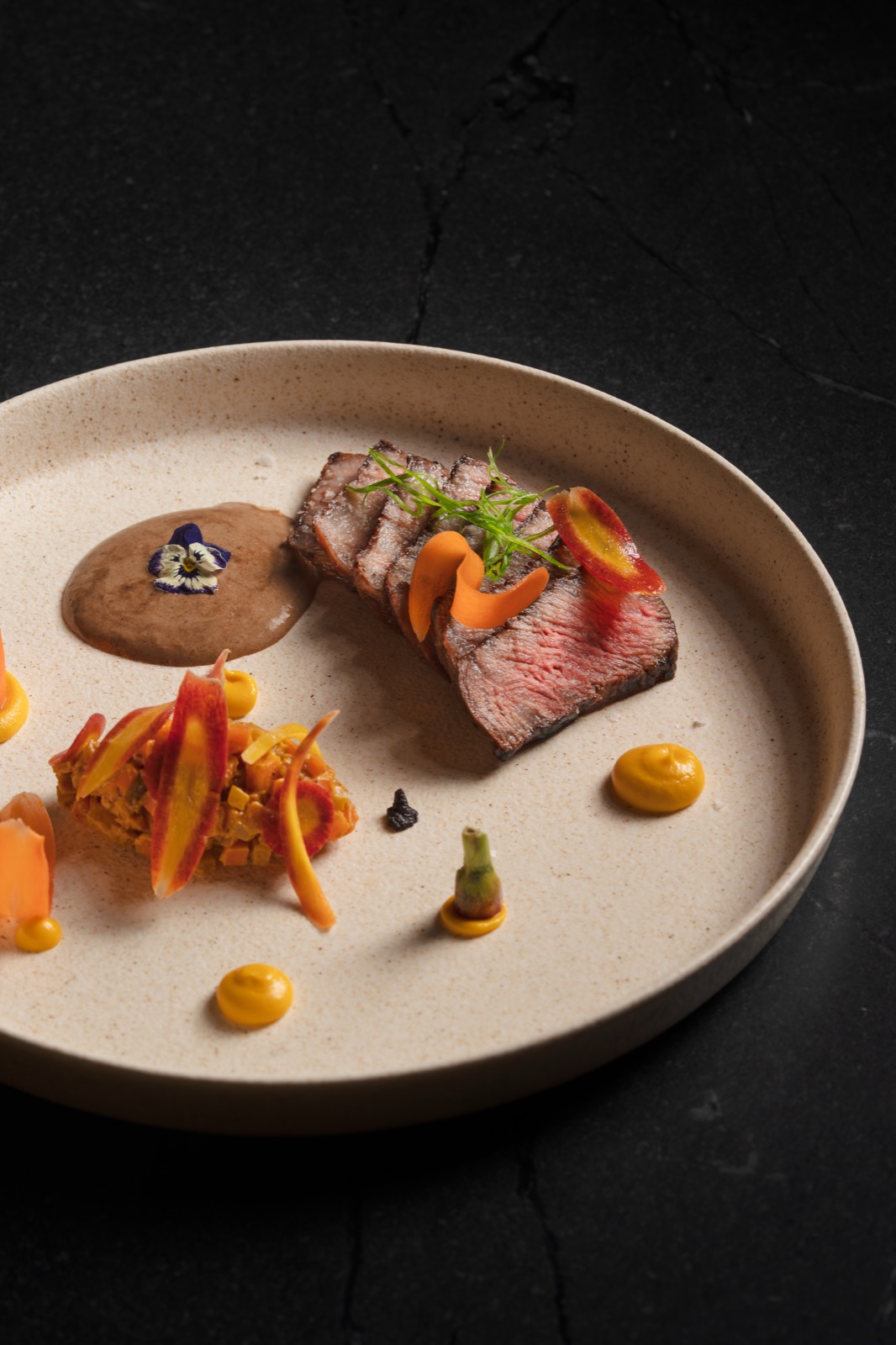 A5 wagyu with carrot and black garlic miso